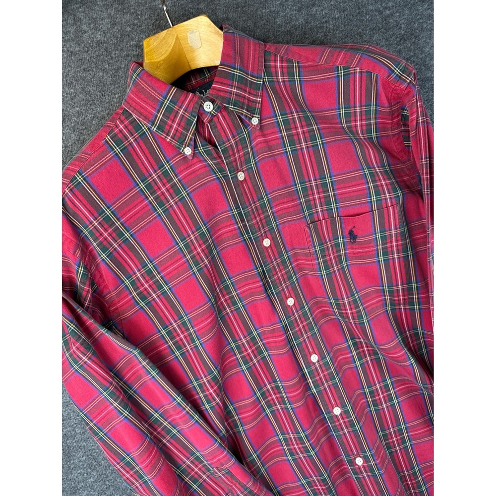 Ralph Lauren Big Shirt Red Plaid Button Down Hipster Long Slve Mens Size M Faded